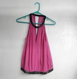 Bebe Women's Magenta Sheer Faux Wrap Top.    Size SP